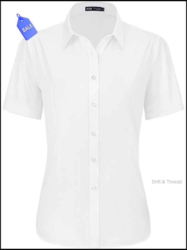 Short Sleeve Button Down Shirt Stretch Wrinkle Free Work Blouse